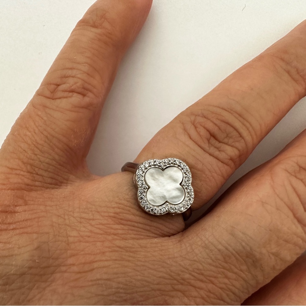925 Silver clover ring mother of pearl stunning trending style